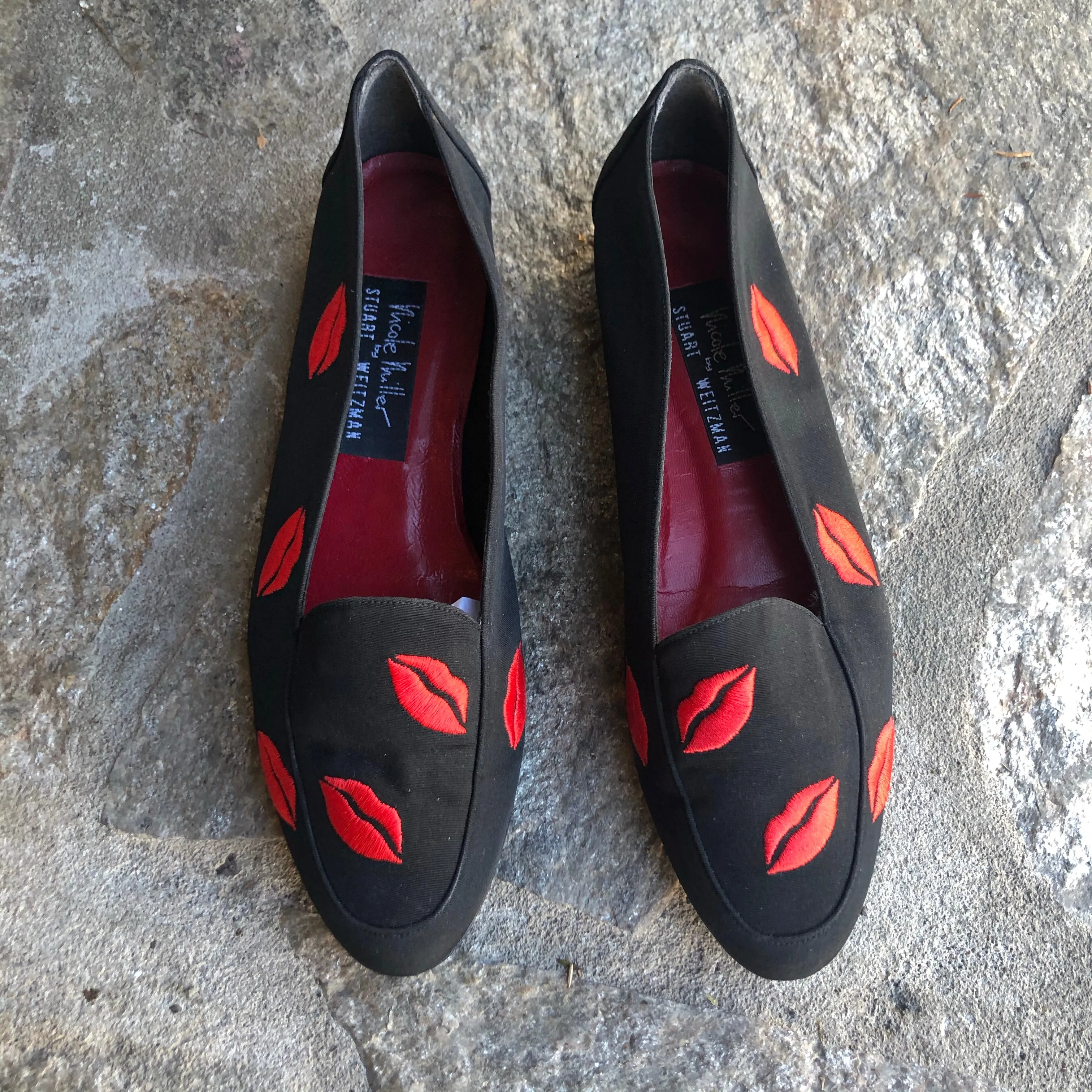 1980s Nicole Miller Stuart Weitzman Collab Red Lips flats