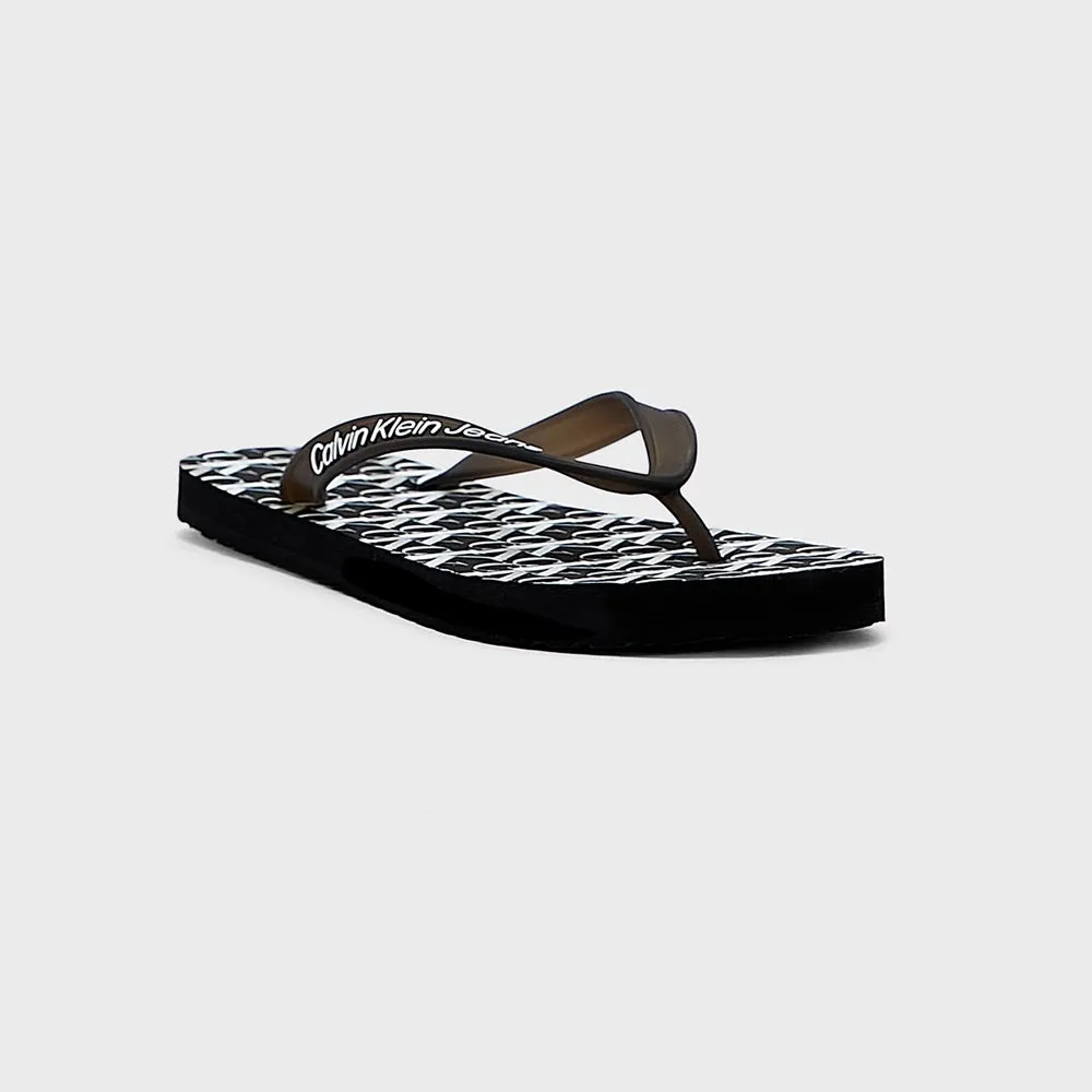 All Over Print Beach Flip Flops - Black