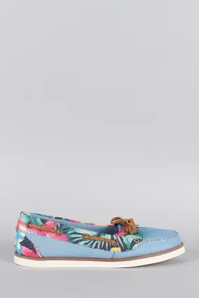 Bamboo Denim Floral Moccasin Flat