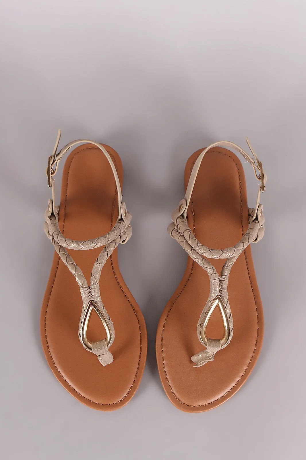 Bamboo Fabric Braided T-Strap Sandal