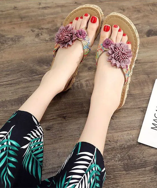 Beautiful Coffee Floral Holiday Thong Sandals LY0239