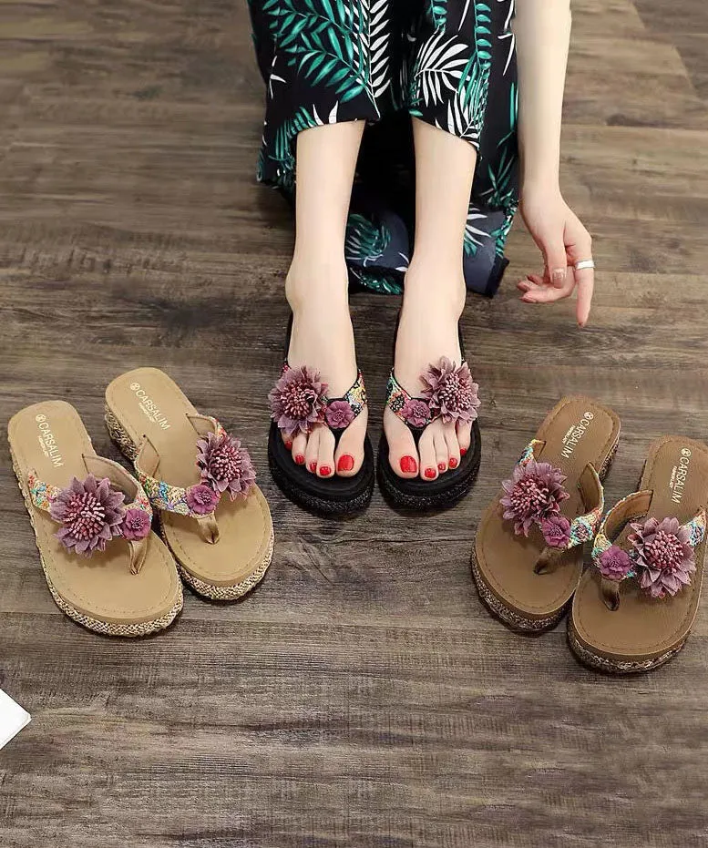 Beautiful Coffee Floral Holiday Thong Sandals LY0239