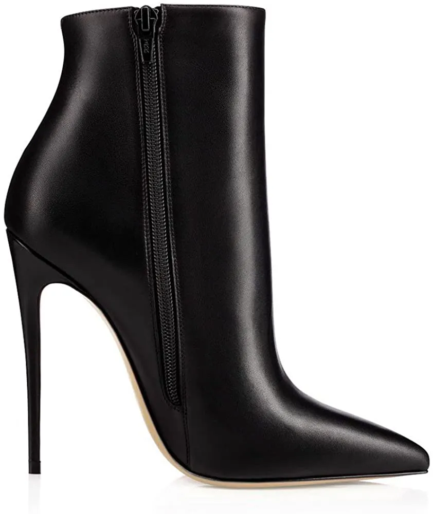 Black Matte Closed Pointed Toe Stilettos Ankle Boots