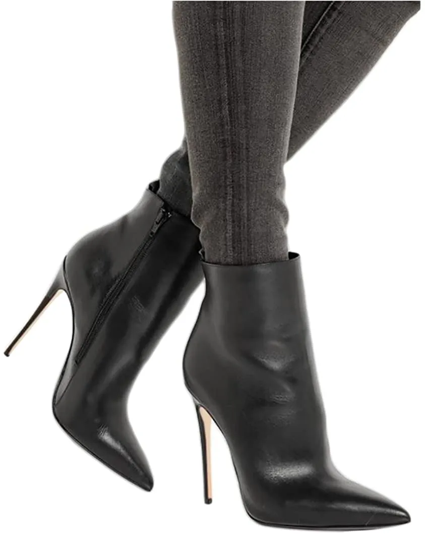 Black Matte Closed Pointed Toe Stilettos Ankle Boots