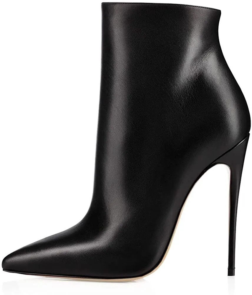 Black Matte Closed Pointed Toe Stilettos Ankle Boots