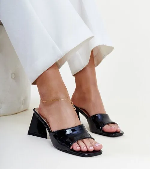 Black Open Toe Triangle Heel Sandals