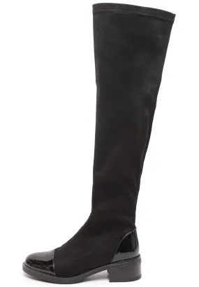 Black Over-the-Knee Boots with Patent Toe - Elegant & Comfortable