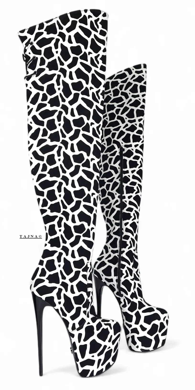 Black White Leopard Over The Knee Boots