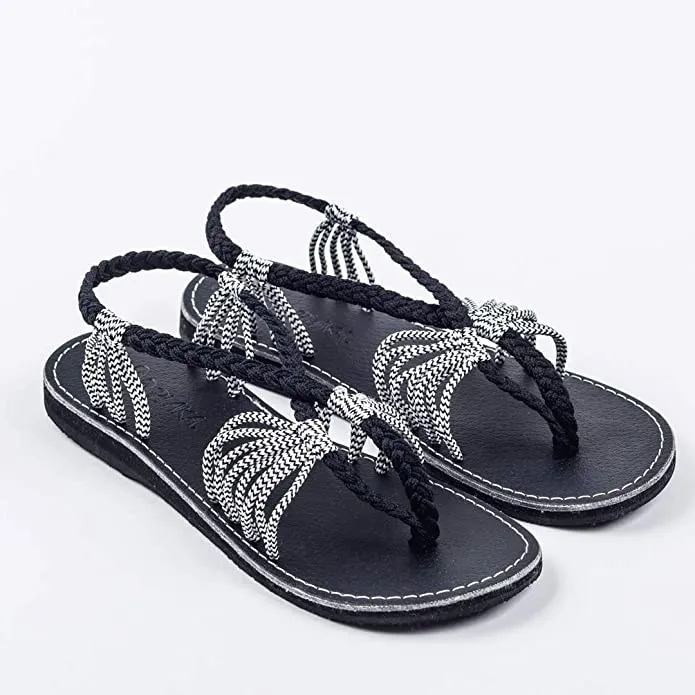 Boho Navy Blue Handwoven Braided Flat Sandals