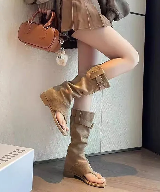 Boho Stylish Comfy Khaki Thong Sandals Boots OI059