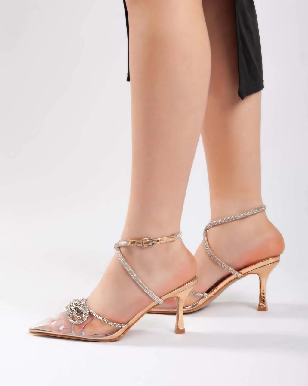 Bow Ankle Strap Transparent - Sandals - Champagne