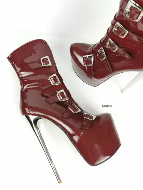 Burgundy Patent Multi Belted Platform Boots