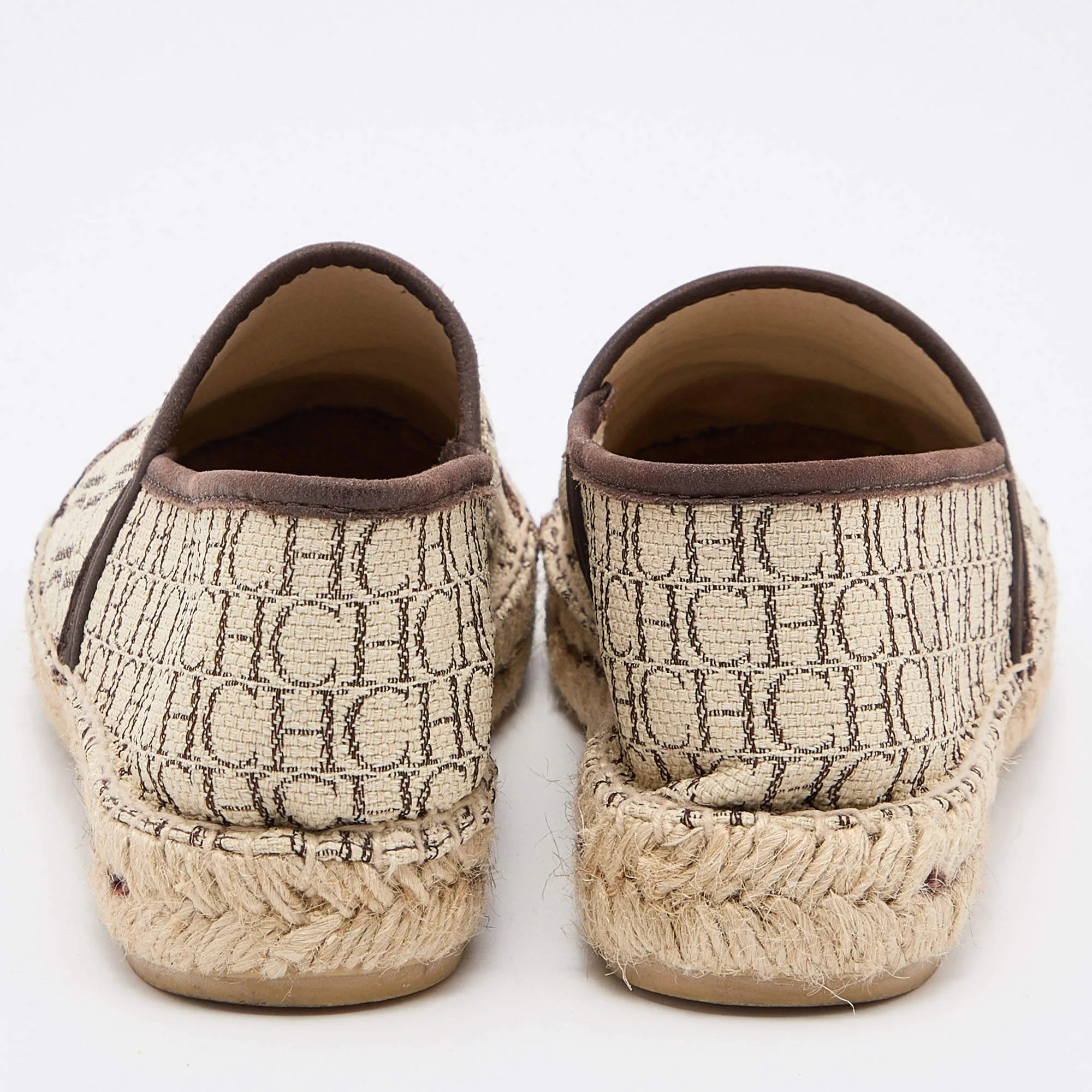 CAROLINA HERRERA CH MONOGRAM CANVAS & LEATHER ESPADRILLE FLATS