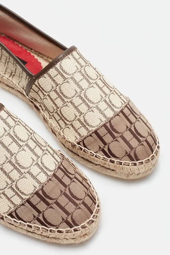 CAROLINA HERRERA CH MONOGRAM CANVAS & LEATHER ESPADRILLE FLATS