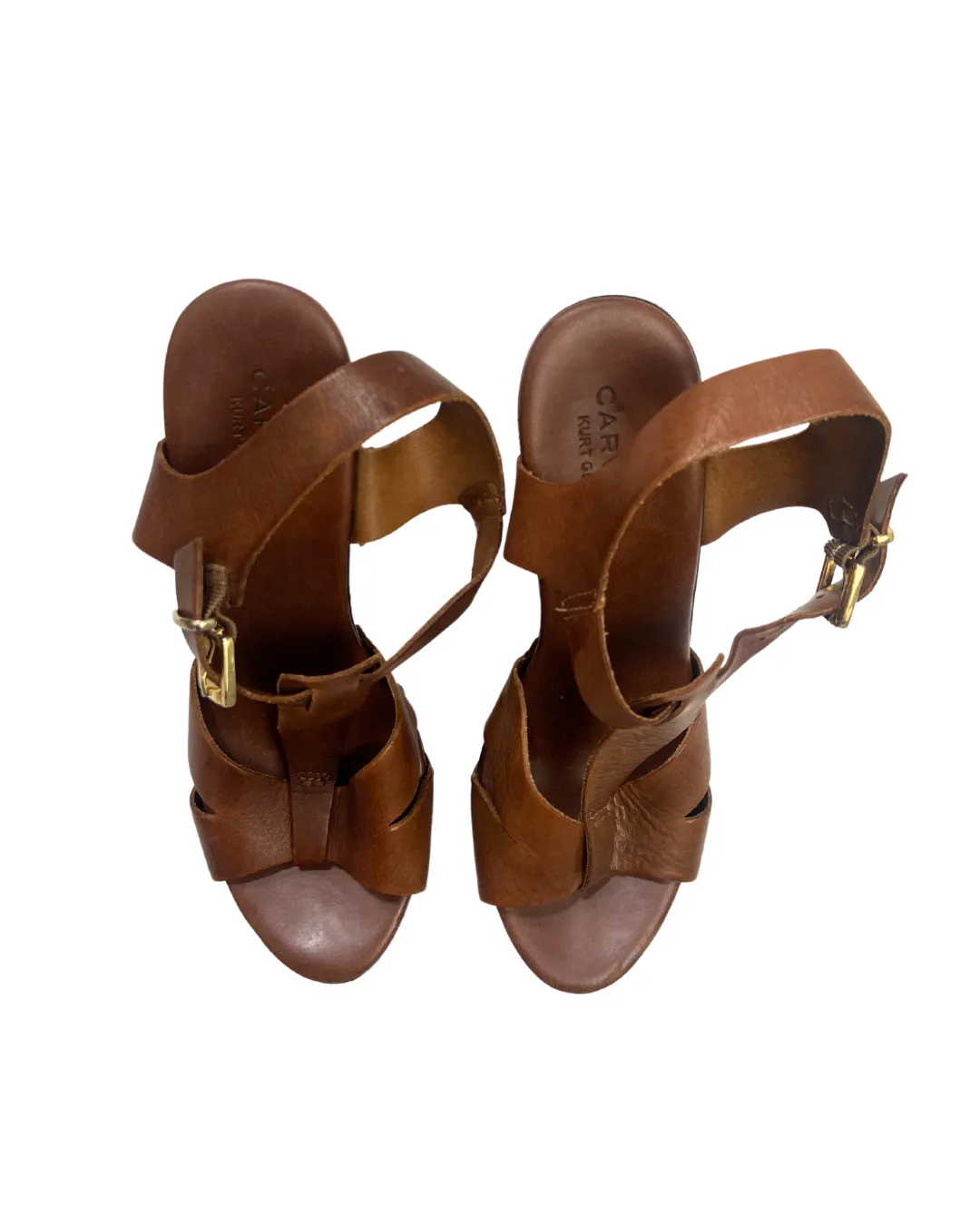 Carvela Brown Leather Wedge Sandals with Gold Stud Detailing