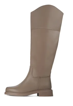 Casual Block Heeled Boots - Beige