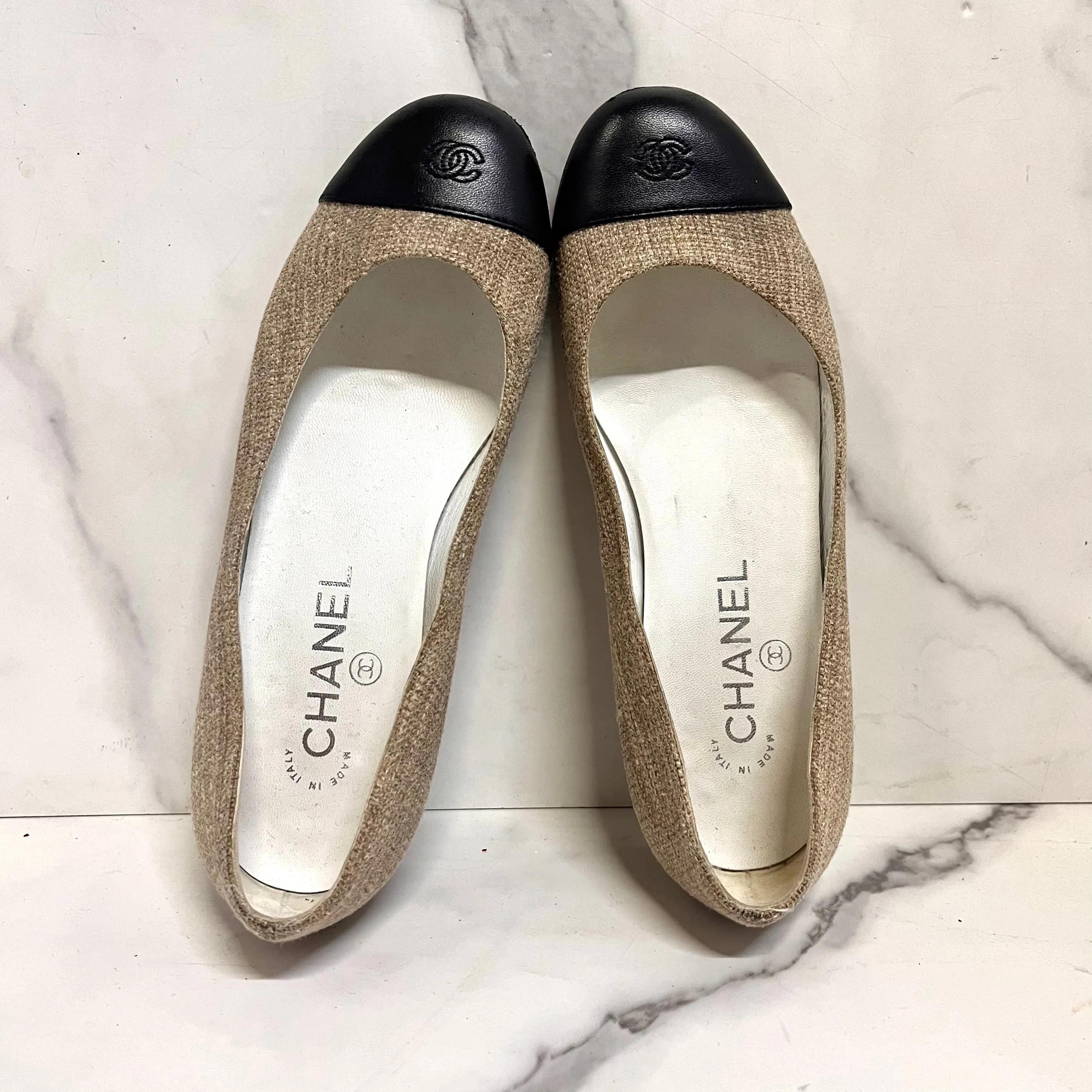 Chanel CC Canvas Ballet Flats Women's Size 5.5