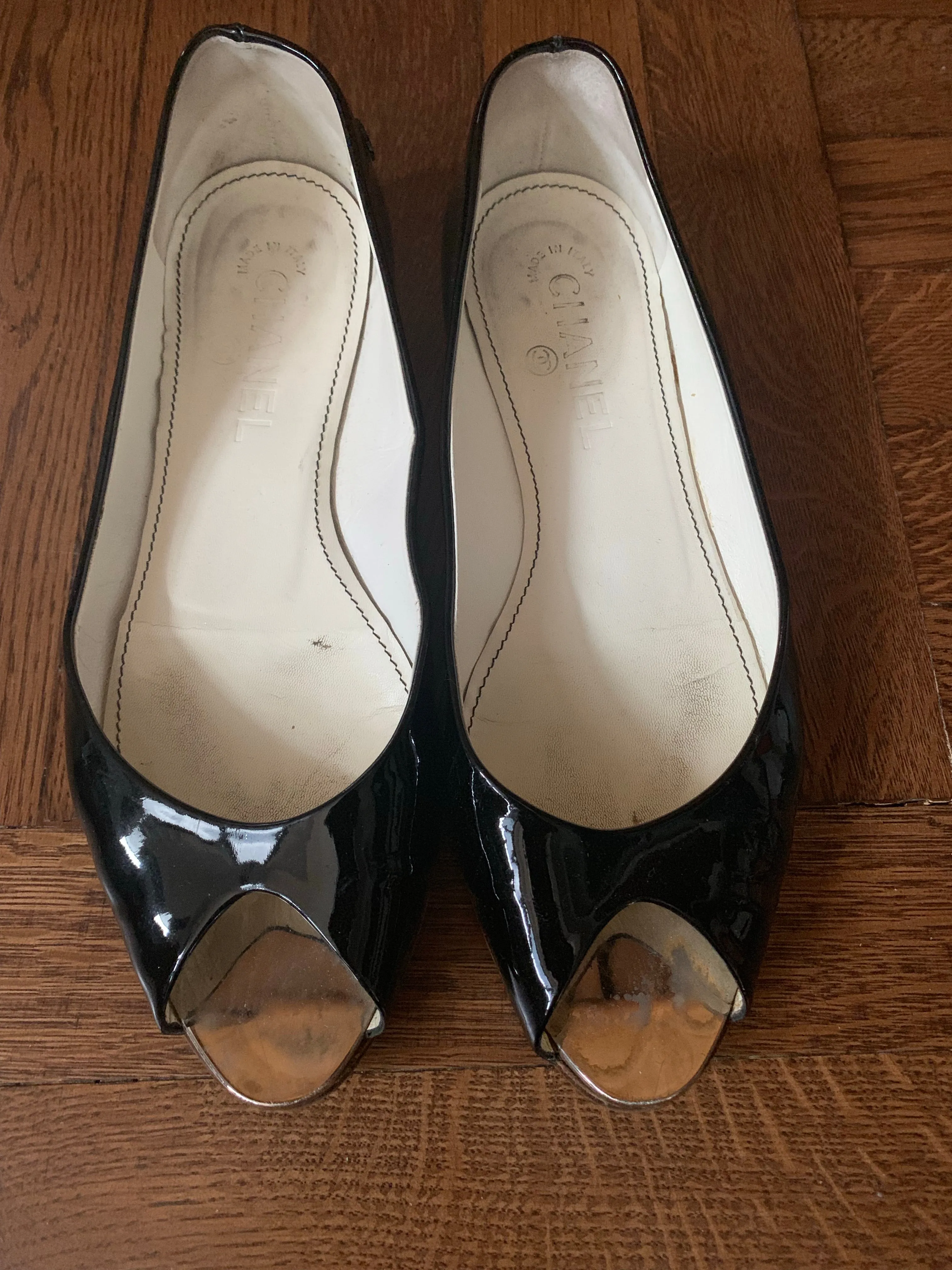 Chanel open toe flats