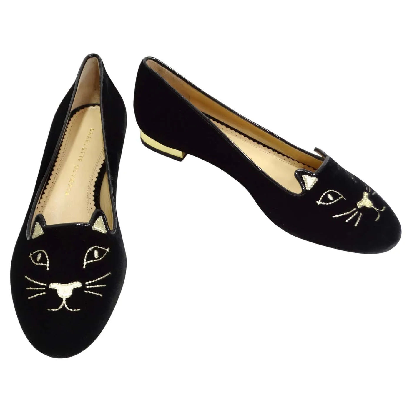 Charlotte Olympia Designer Signed Kitty Embroidered Flats