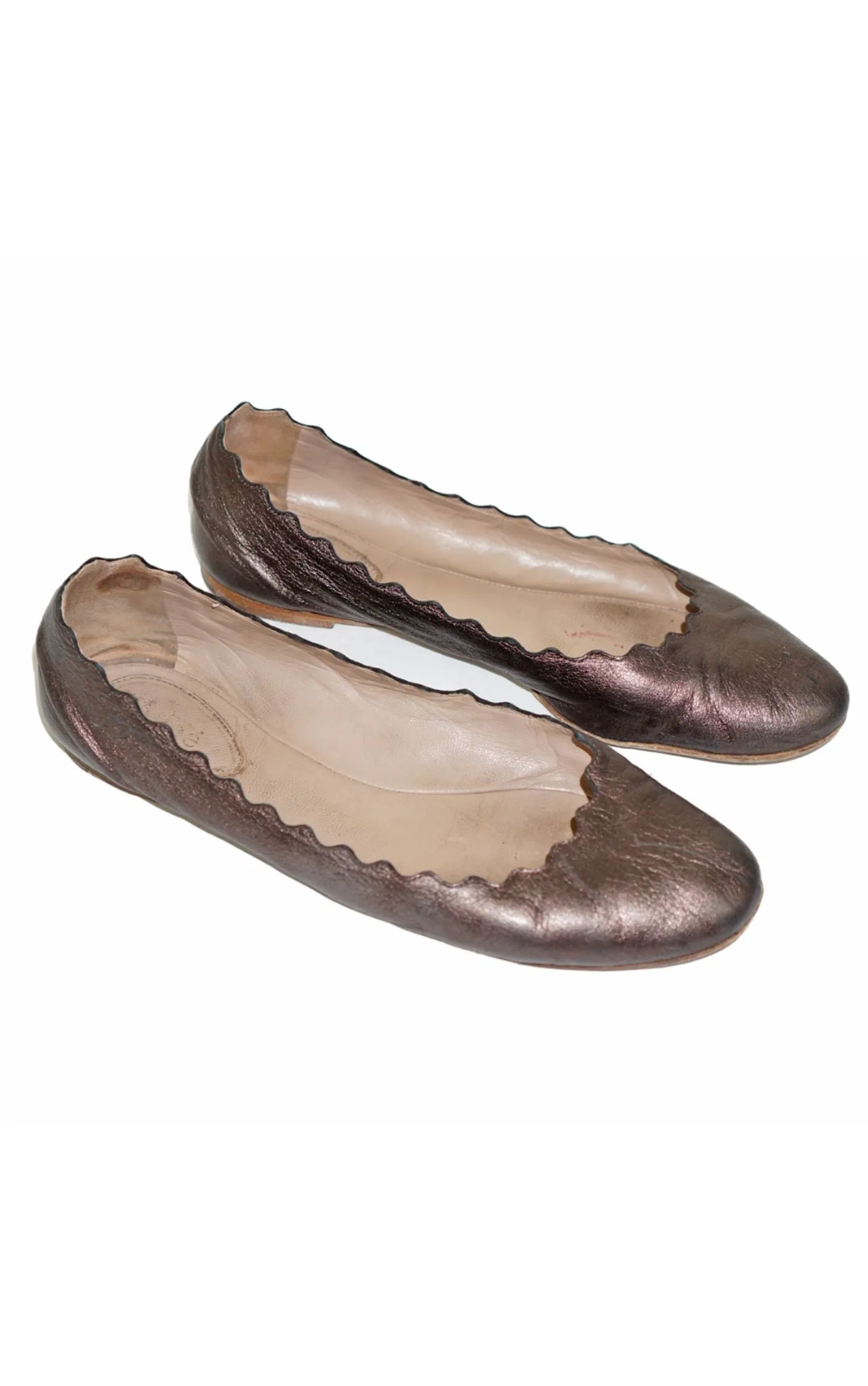 CHLOE Lauren Scalloped Brown Metallic Flats