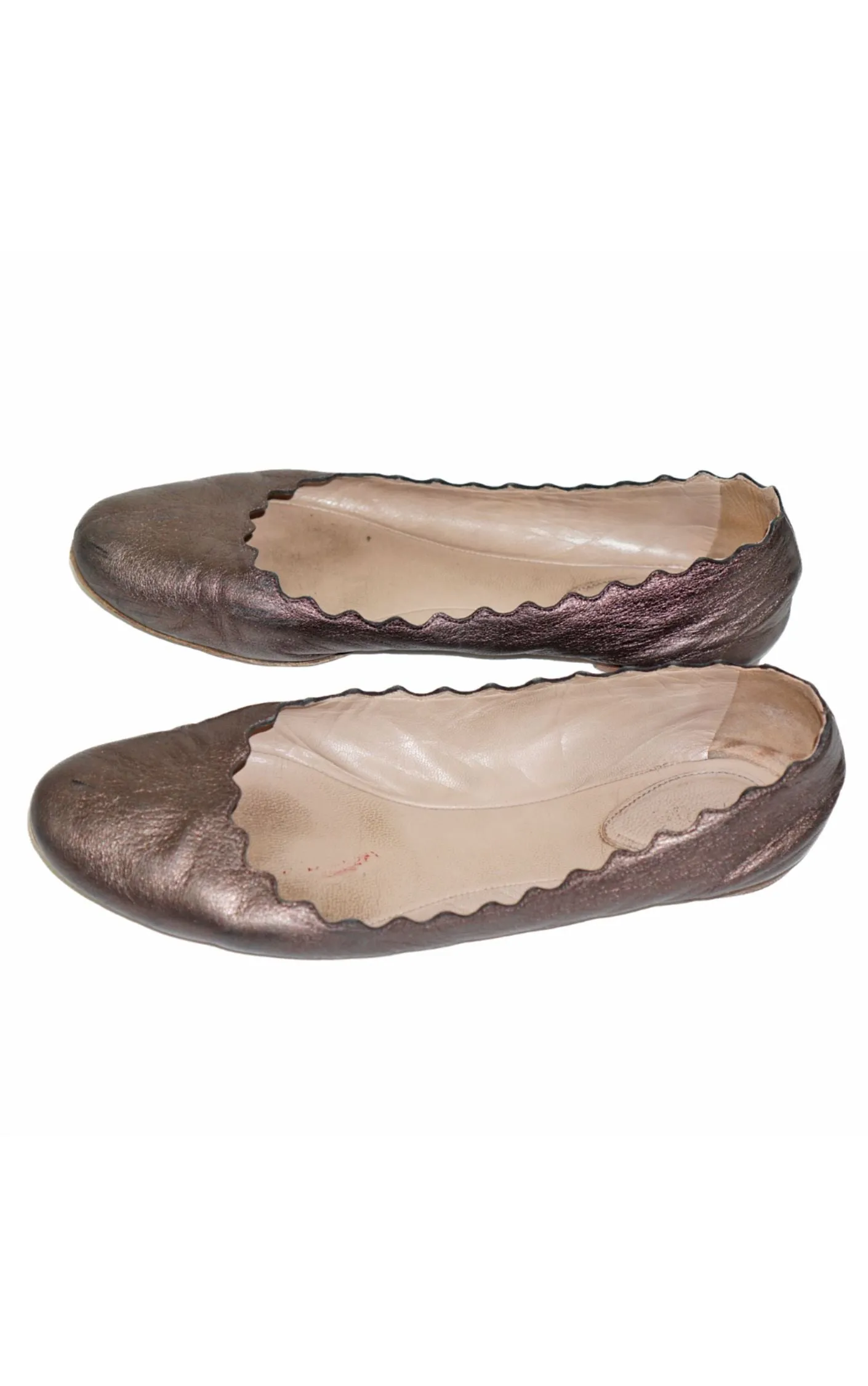 CHLOE Lauren Scalloped Brown Metallic Flats