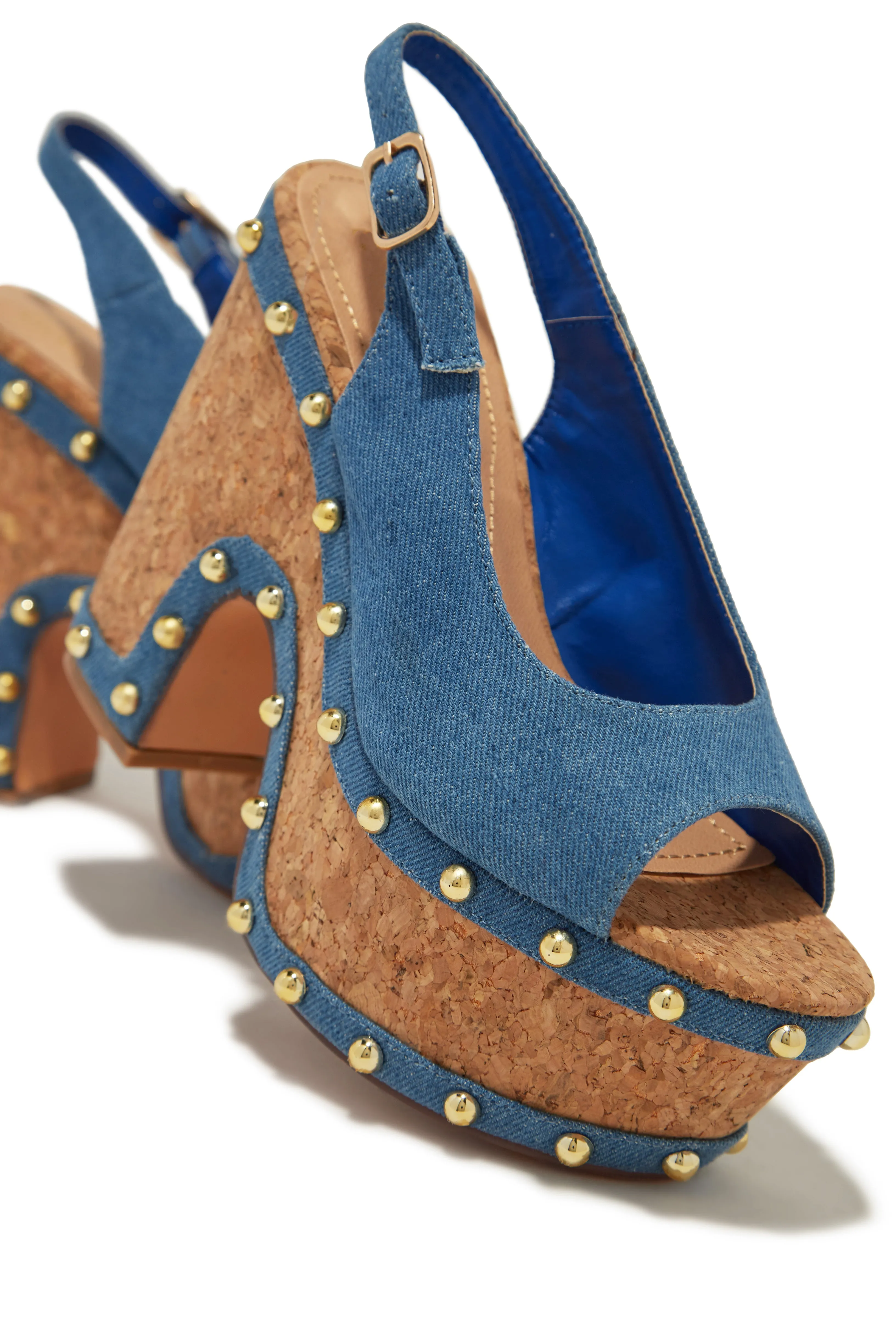 Clarisse Platform Block Heels - Denim