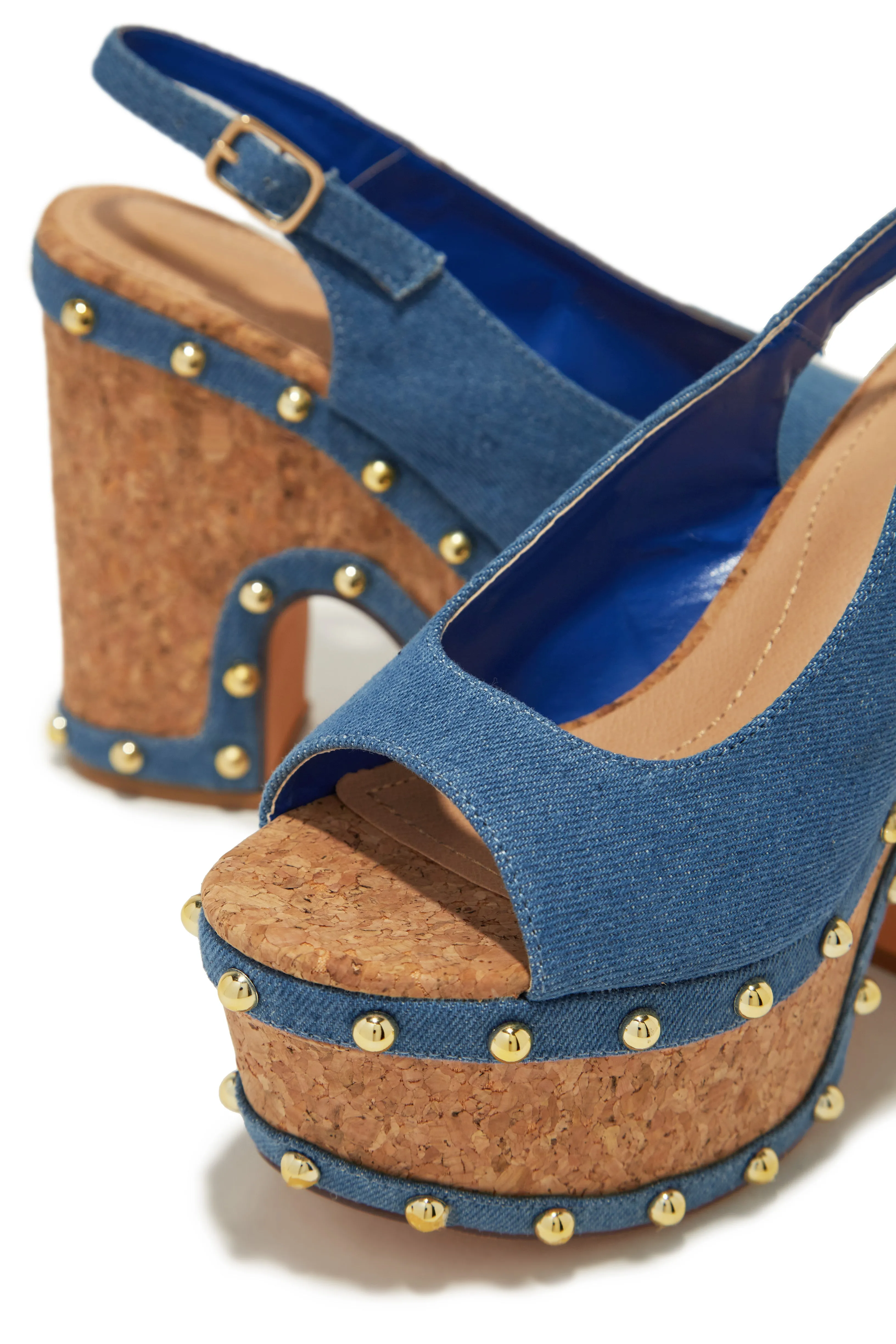 Clarisse Platform Block Heels - Denim