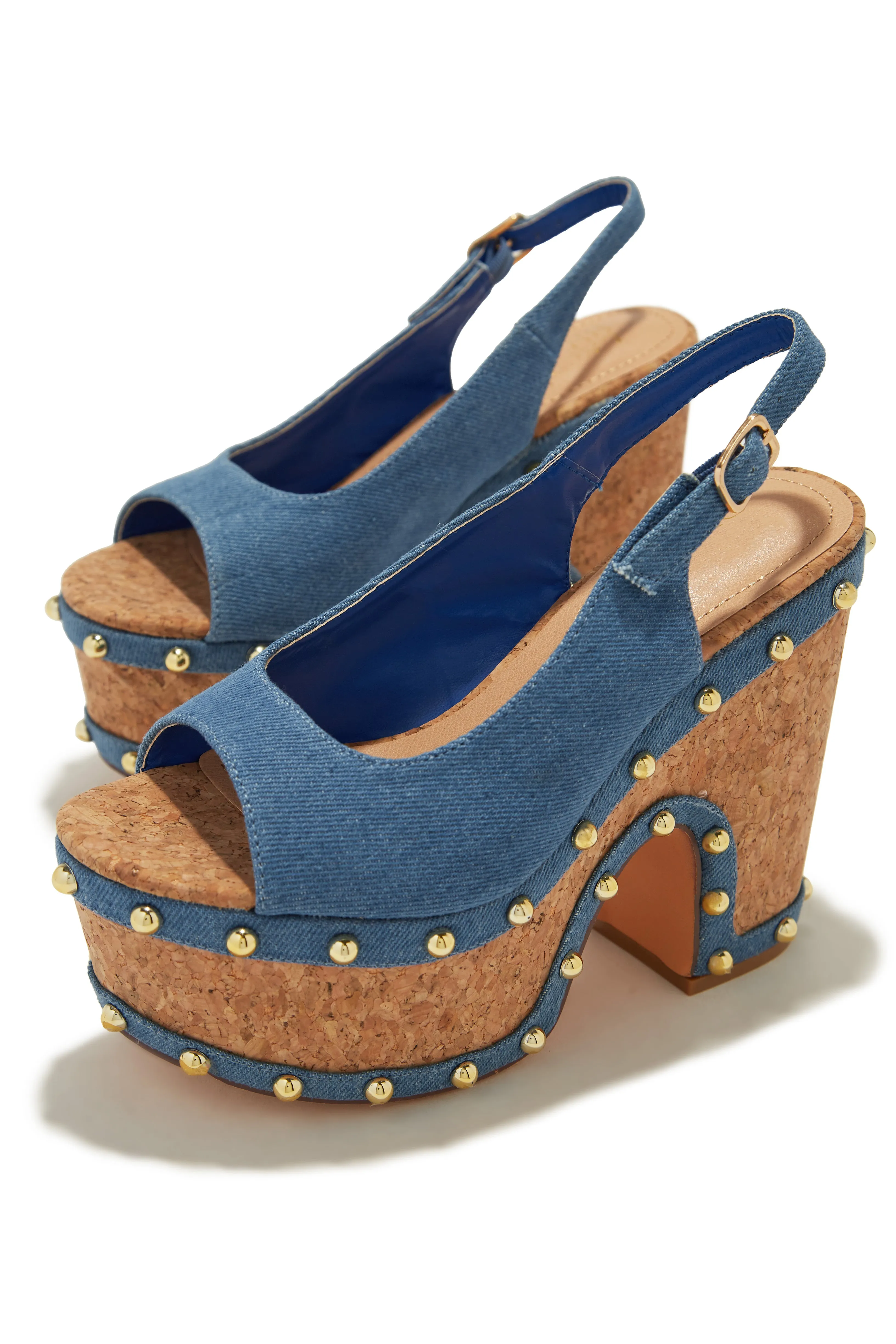 Clarisse Platform Block Heels - Denim