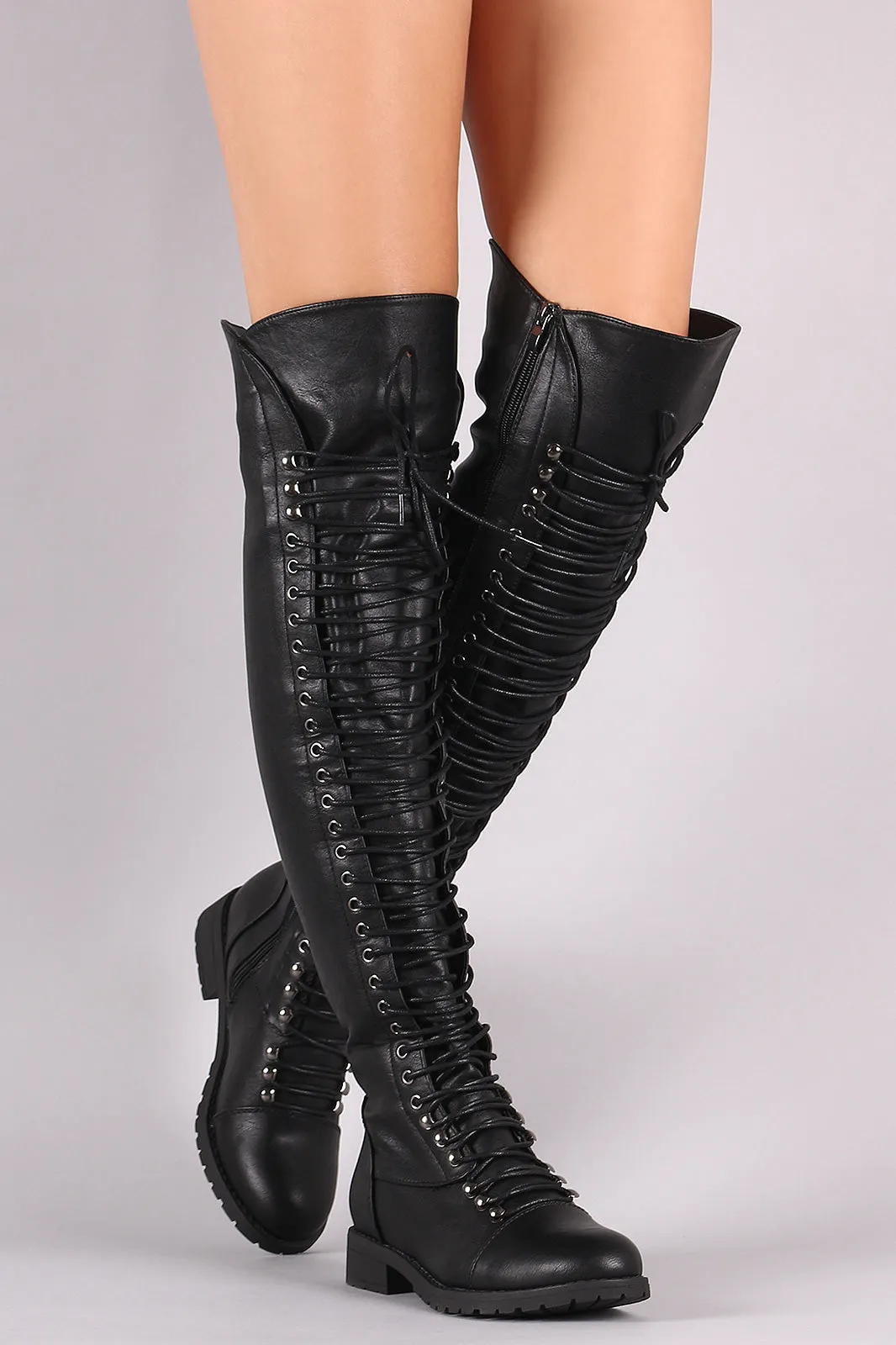 Combat Lace Up Over-The-Knee Boots