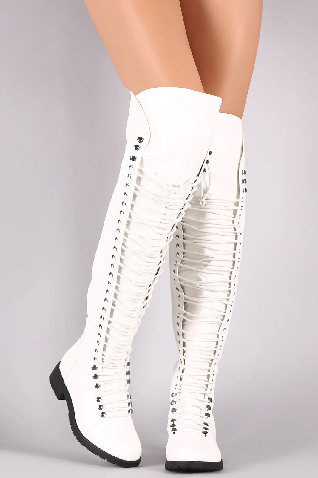 Combat Lace Up Over-The-Knee Boots