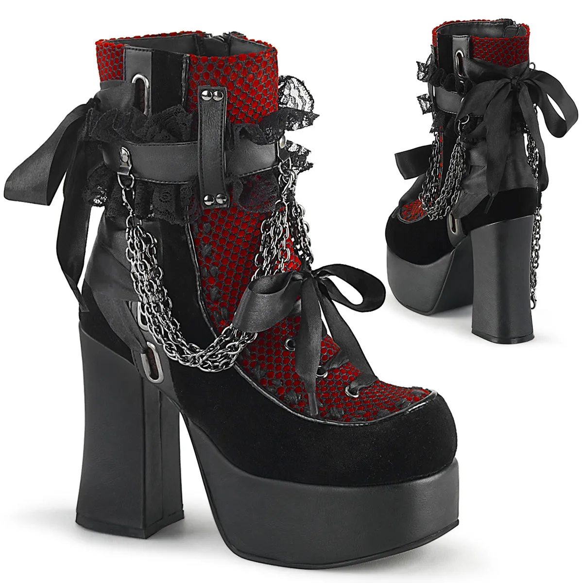 Demonia Charade-110 Ankle Boot With Ruffle & Chain