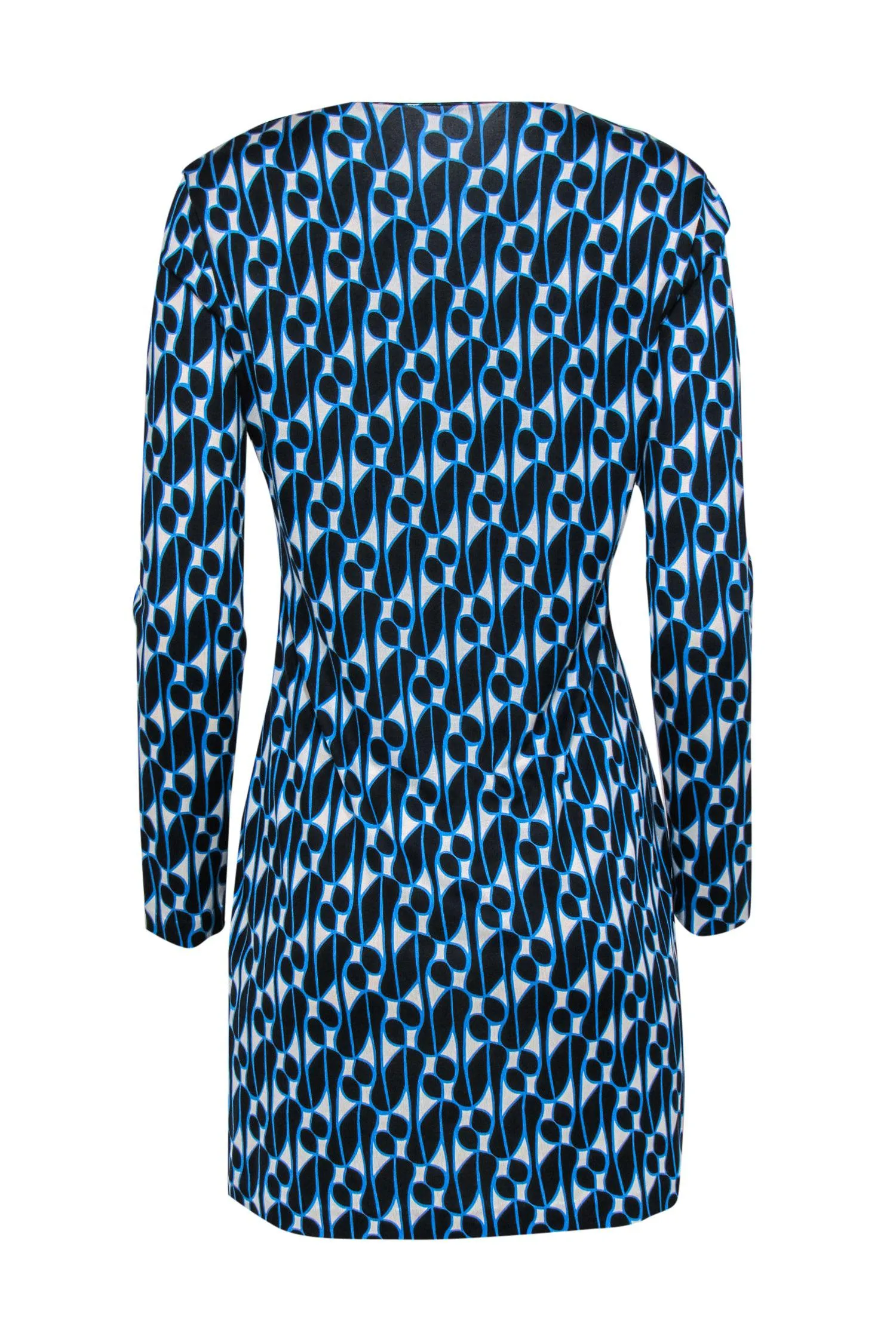 Diane von Furstenberg - Blue & White Patterned Long Sleeve Silk Dress Sz 8