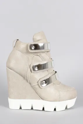 Dollhouse Metallic Strap High Top Wedge Sneaker