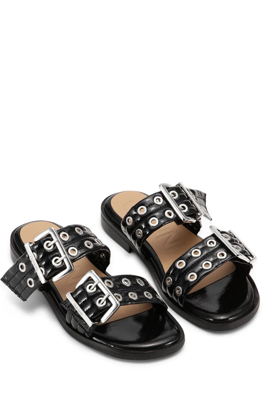 Ganni Feminine Buckle Two Strap Naplack Sandal