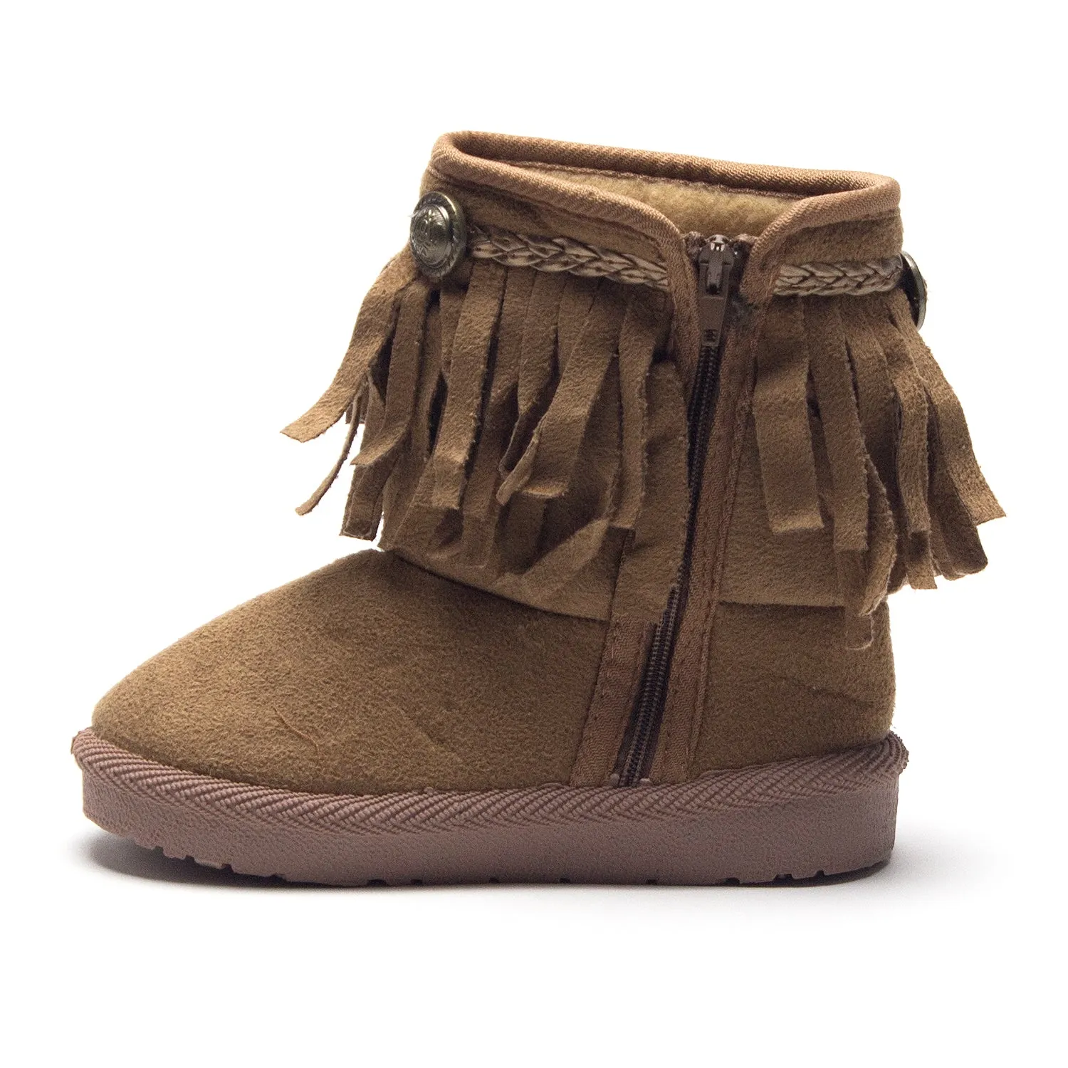 Girls BYX-25I Toddlers Suede Moccasin Fringe Ankle Boots