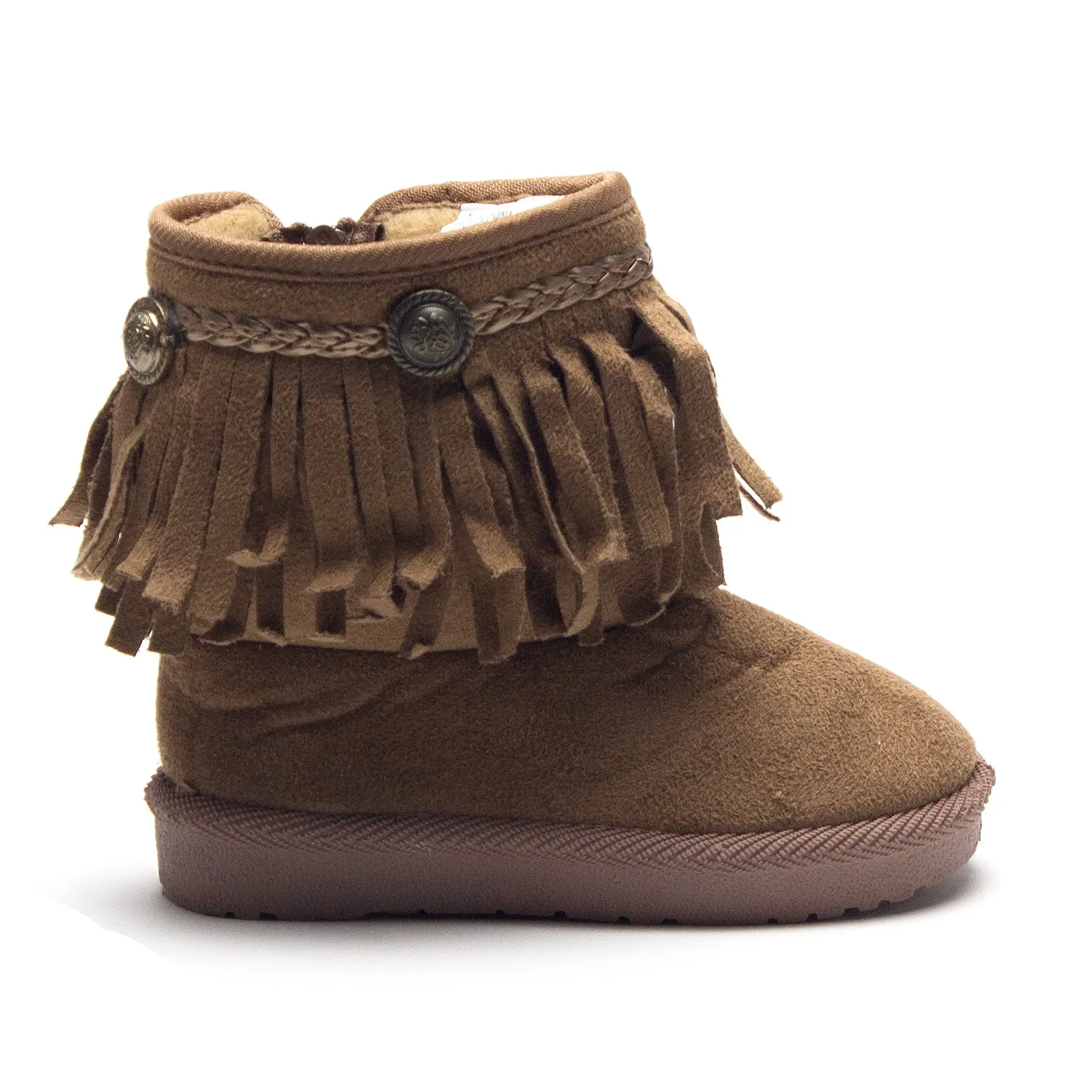 Girls BYX-25I Toddlers Suede Moccasin Fringe Ankle Boots