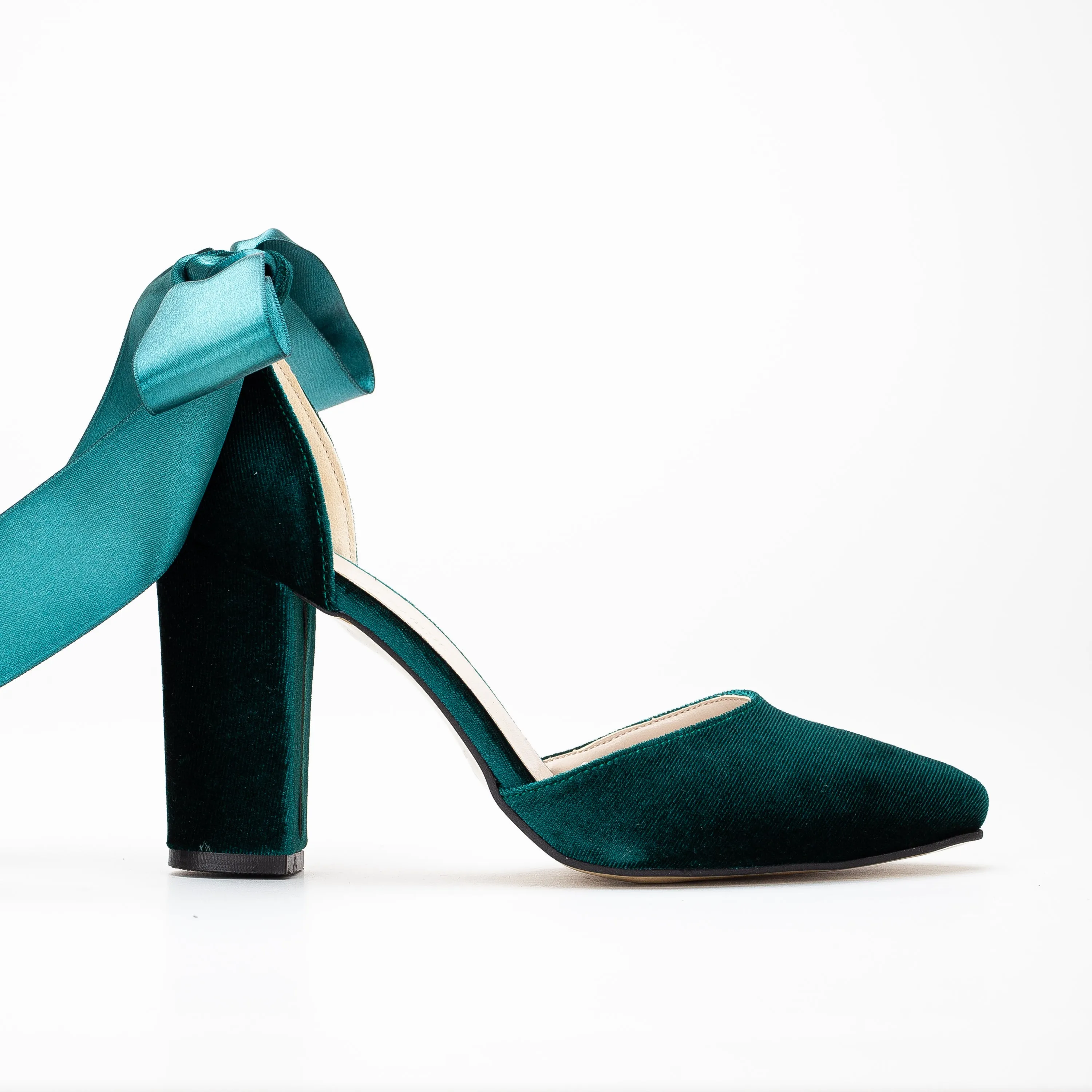 Gisele - Emerald Green Wedding Heels with Ribbon