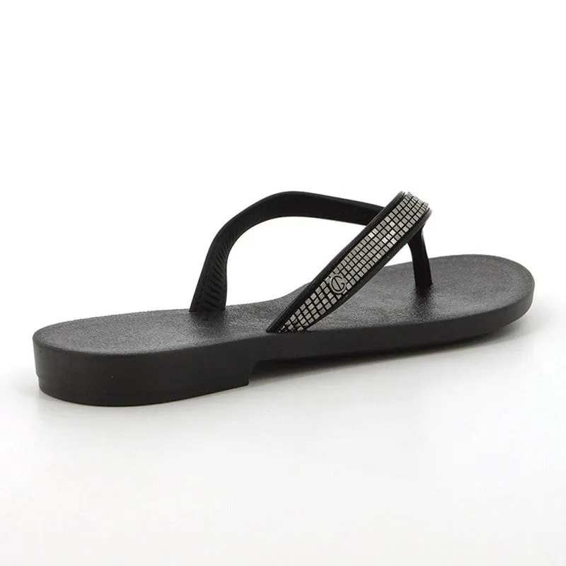 Grendha Nene Glitter Slip On Thong Sandals - Black