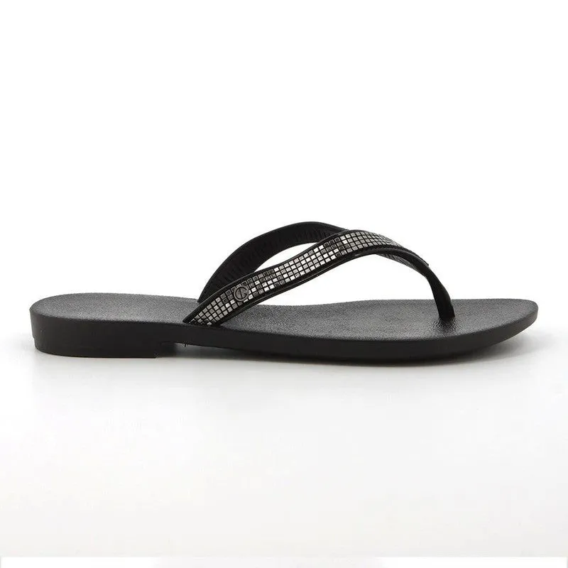 Grendha Nene Glitter Slip On Thong Sandals - Black