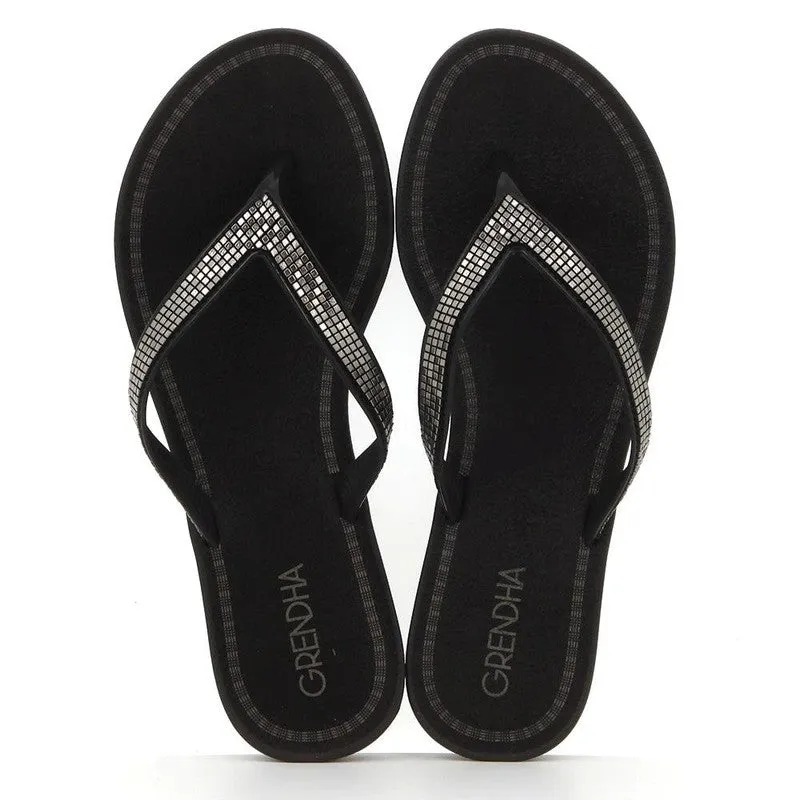 Grendha Nene Glitter Slip On Thong Sandals - Black