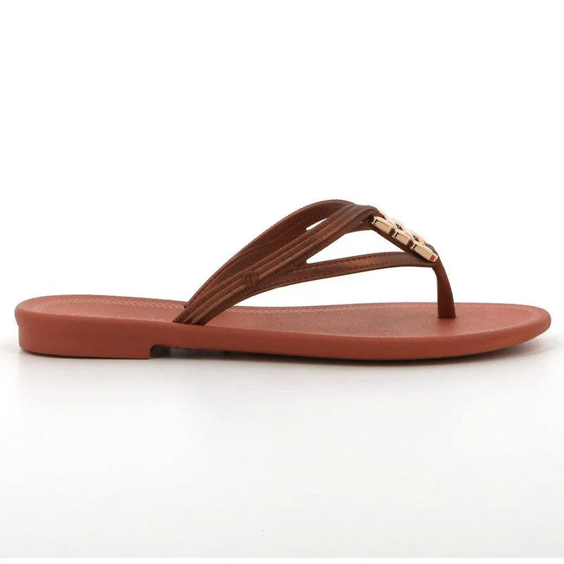 Grendha Thong Sandals with Gold Trim - Pink