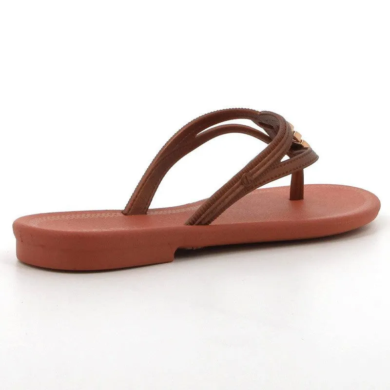 Grendha Thong Sandals with Gold Trim - Pink