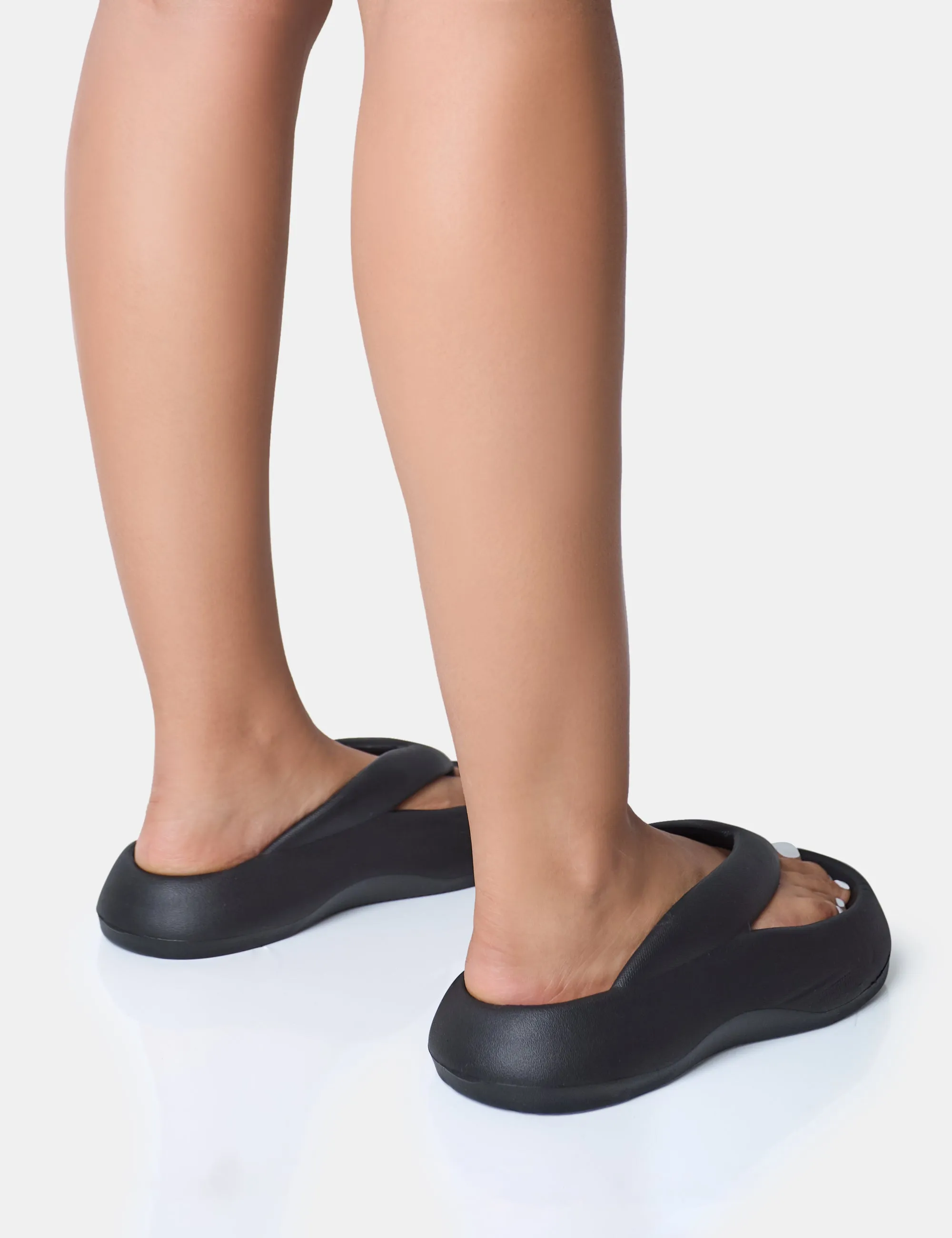 Guilty Black Chunky Toe Post Slider Sandals