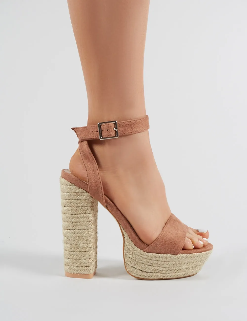 Hanalei Espadrille Block Heels in Mocha Faux Suede