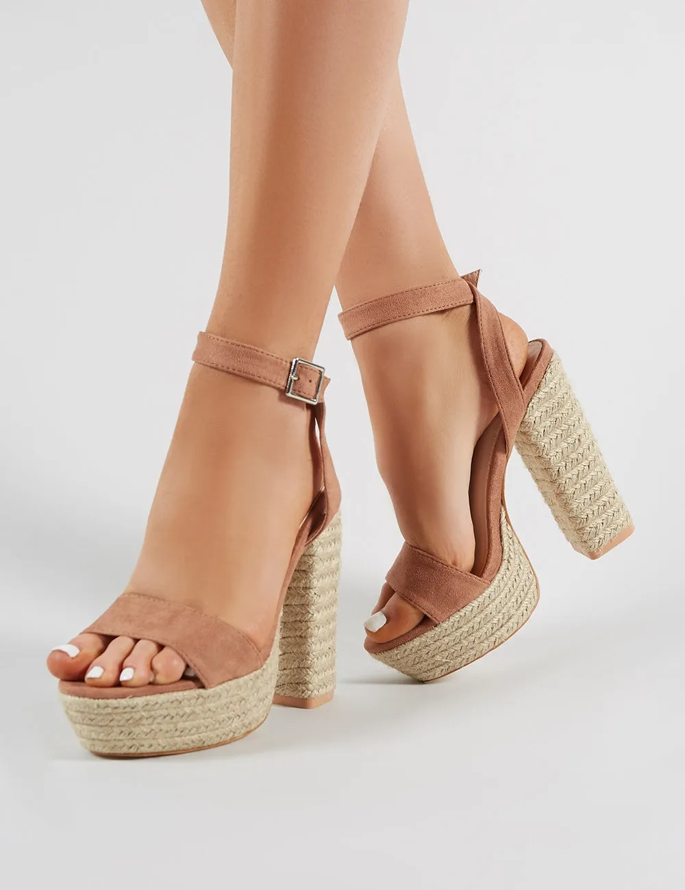 Hanalei Espadrille Block Heels in Mocha Faux Suede