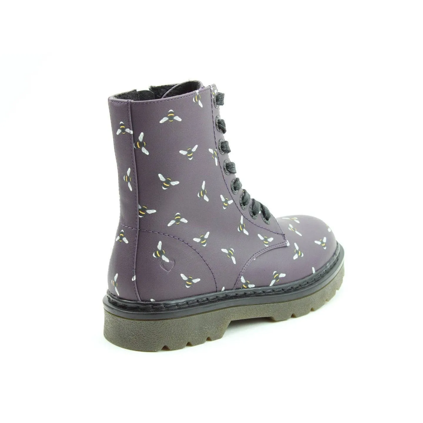 Heavenly Feet Justina 2 New Bee Print Ladies Purple Vegan Zip & Lace Ankle Boots