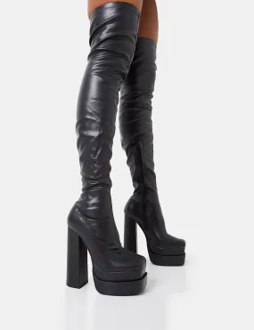 Identity Black Grain Pu Platform Heel Over The Knee Boots