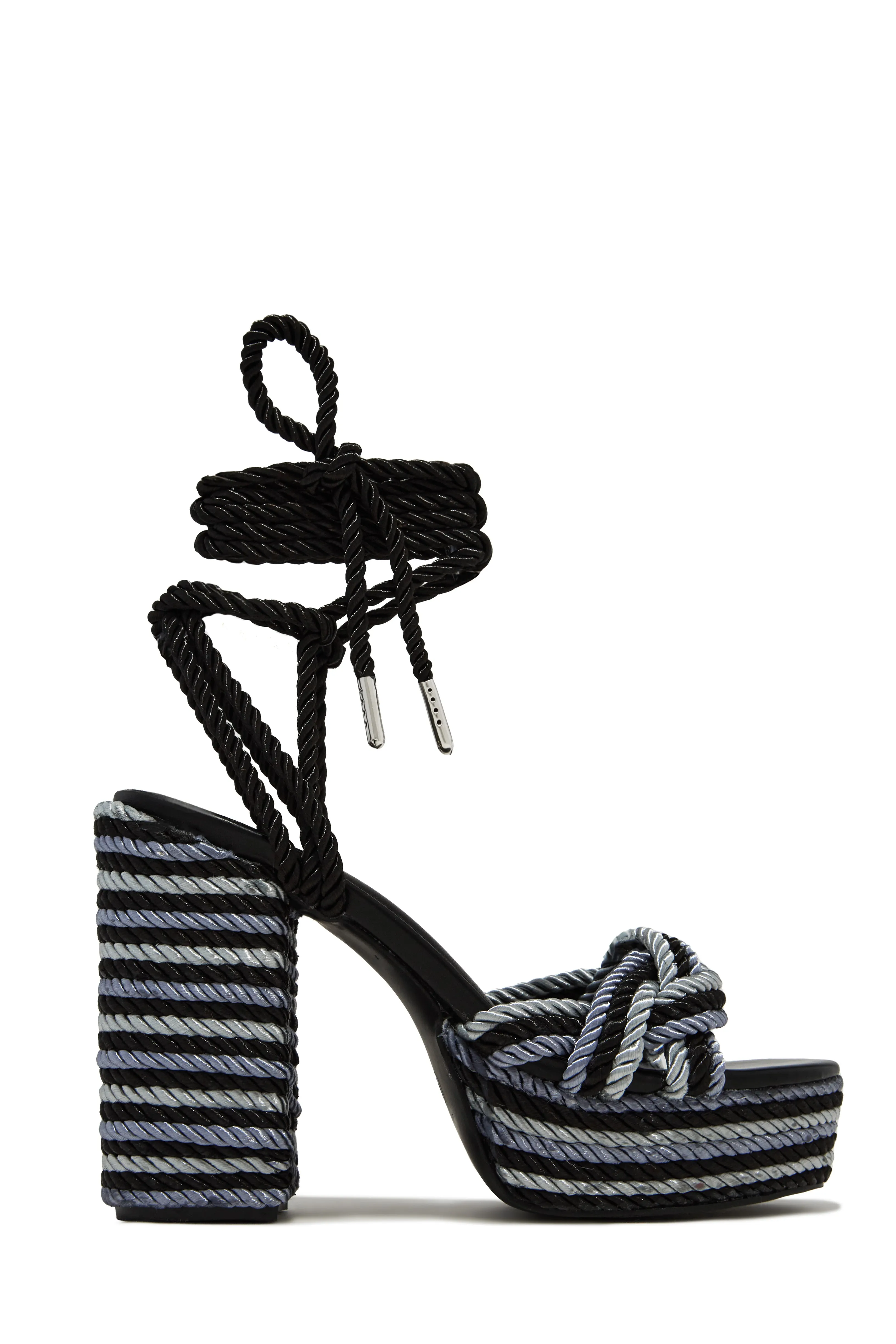 Jadin Lace Up Platform Block Heels - Black