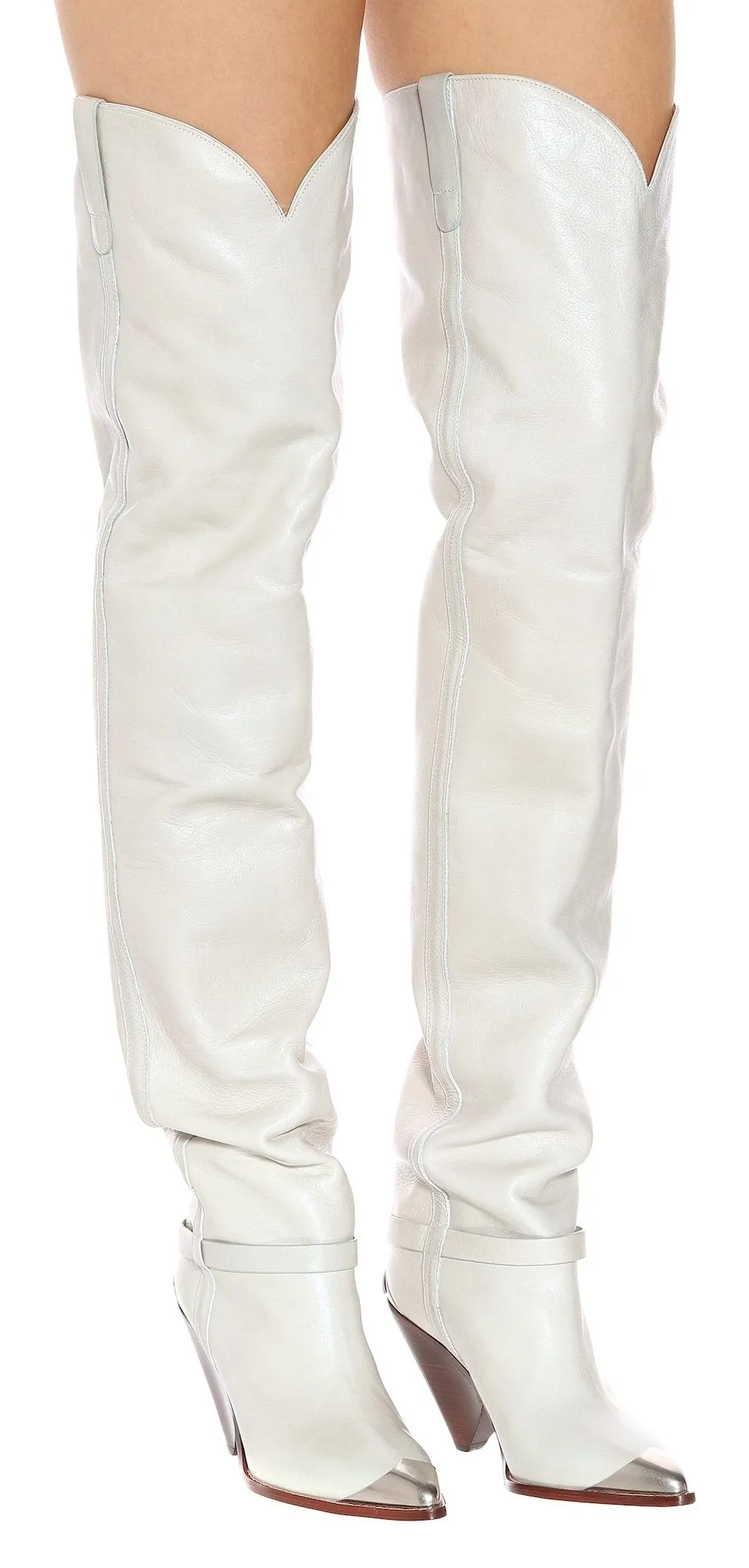 'Lafsten' Embellished Leather Over-the-Knee Boots, White