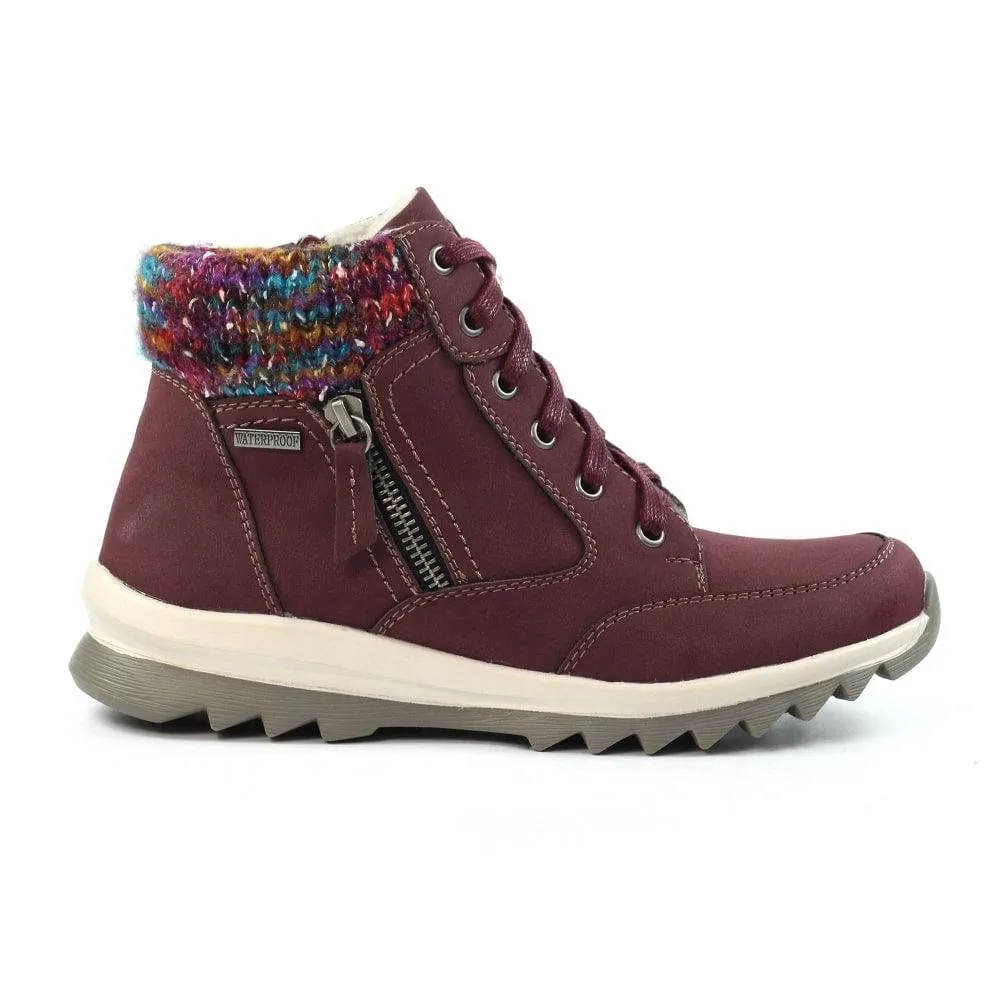 Lunar GLB115 Buttermere Ladies Burgundy Waterproof Zip & Lace Ankle Boots